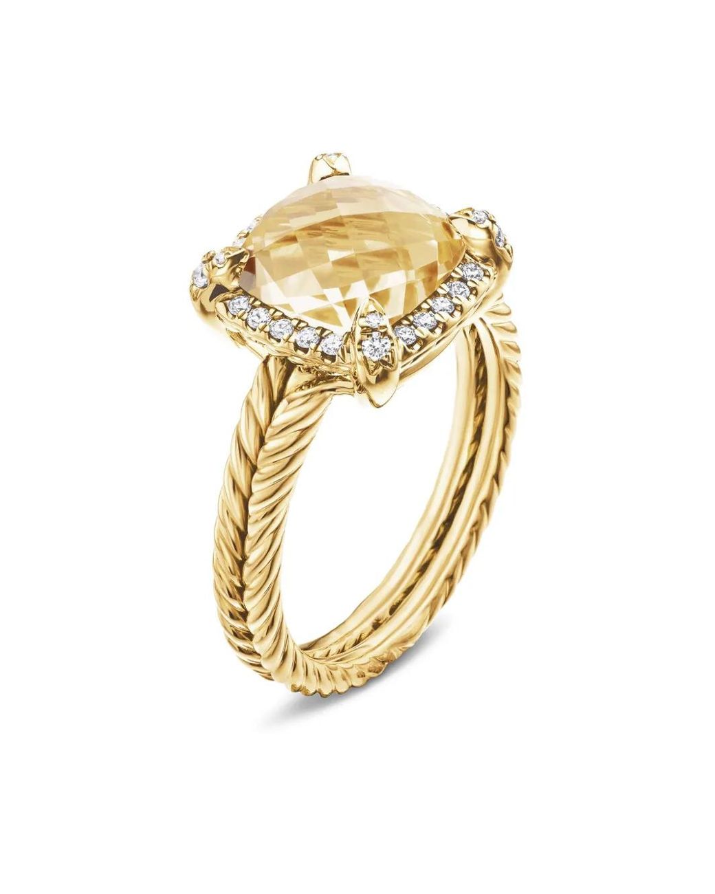 David Yurman Metallic 18Kt Châtelaine Citrine And Diamond Ring (9Mm)