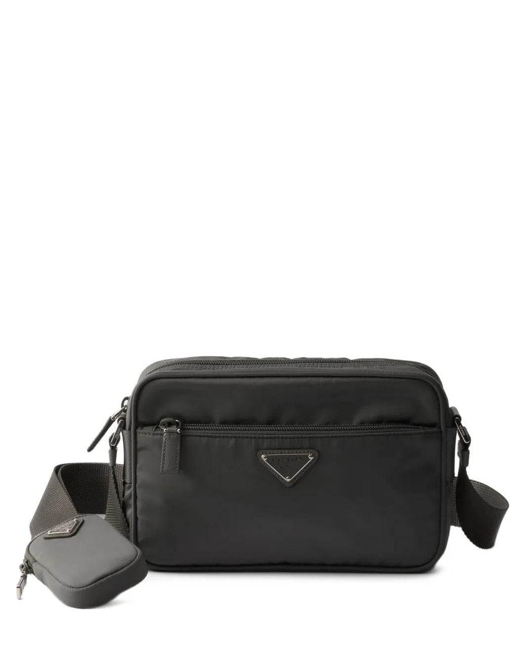 Prada Black Zip Pouch Woven Strap Shoulder Bag