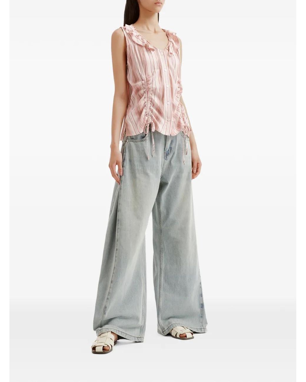 B+ AB Pink Striped Ruffled Top