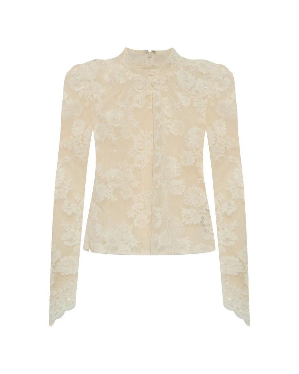 Self-Portrait White Sequin-Embellished Lace Top