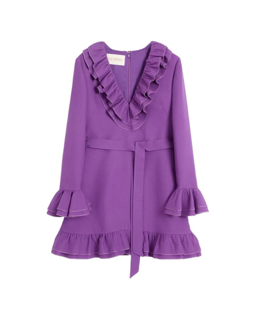 Valentino Garavani Purple Ruffled Belted Dress