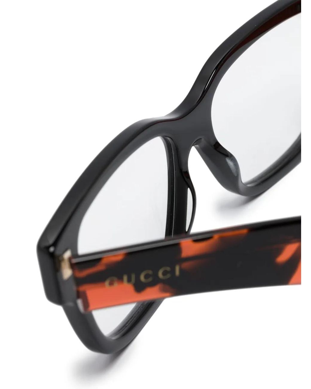 Gucci Black Tortoiseshell Rectangle-Frame Glasses