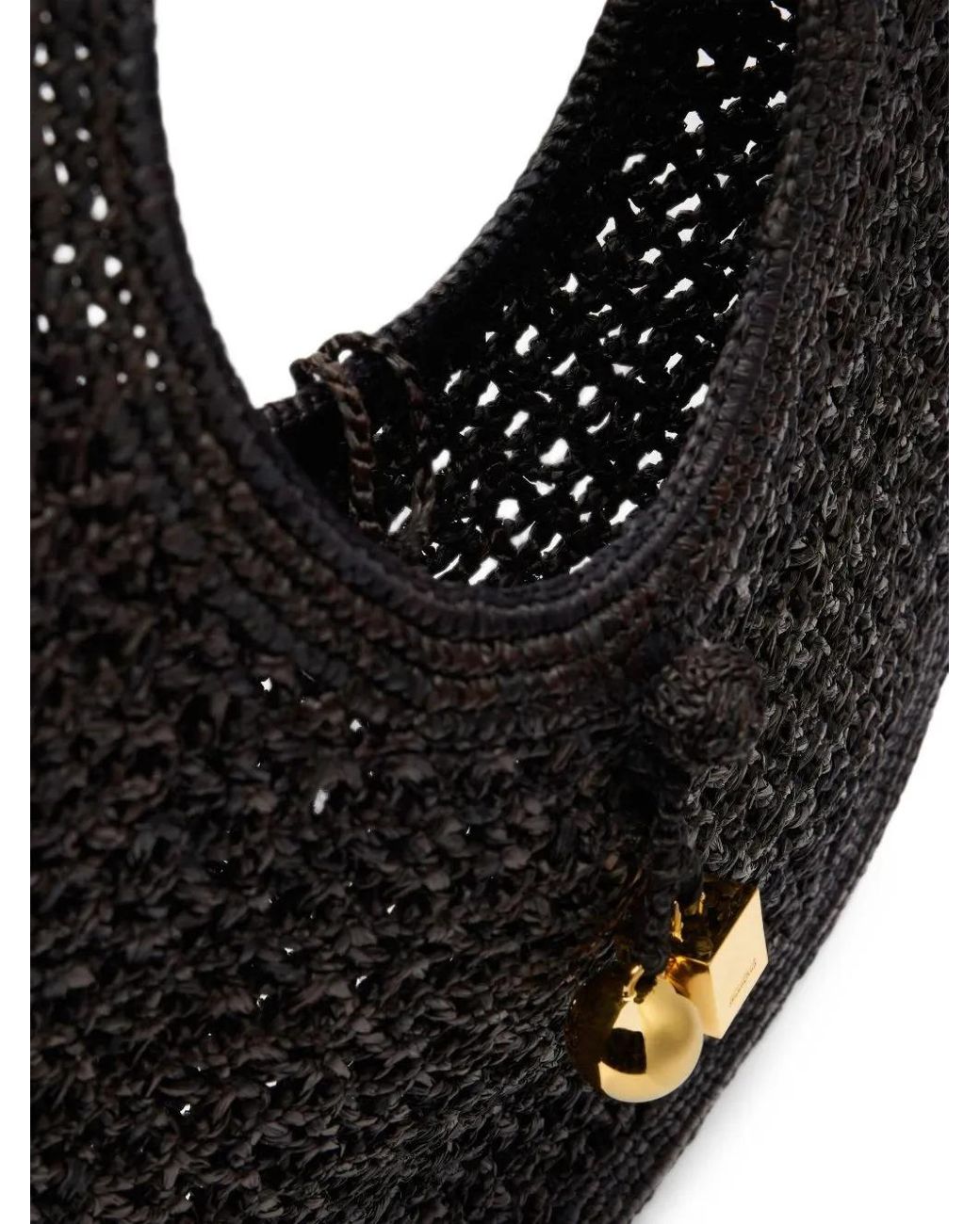 Jacquemus Black Circular Raffia Handbag With Charm Detail