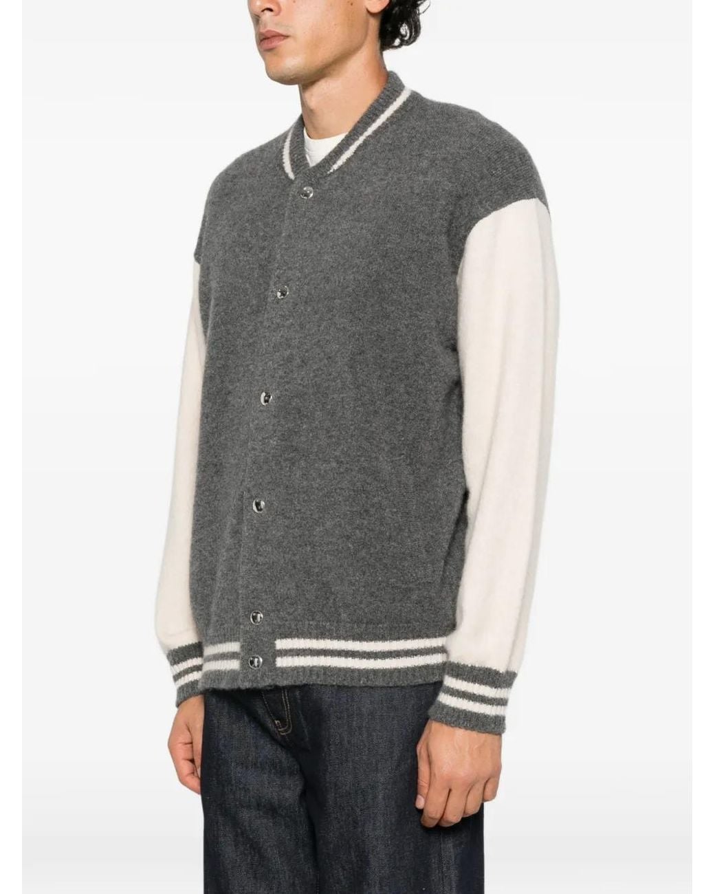 Laneus Gray Colour-Block Varsity Jacket for men