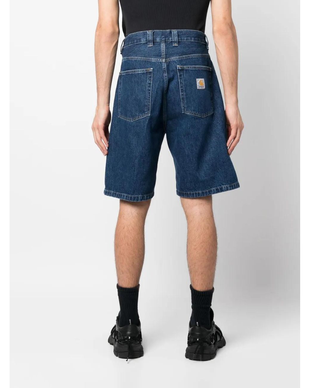 Carhartt Blue Rear Logo-Patch Denim Shorts for men