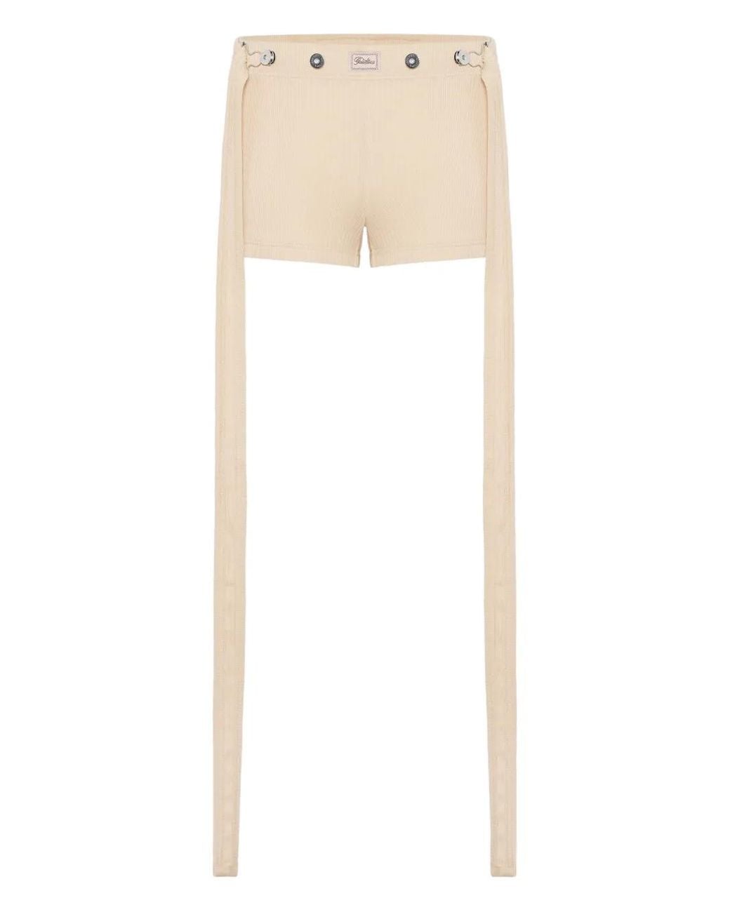 Jean Paul Gaultier White Nude Ribbed Cotton Shorts With Logo Patch On The Front And Hanging Side Straps