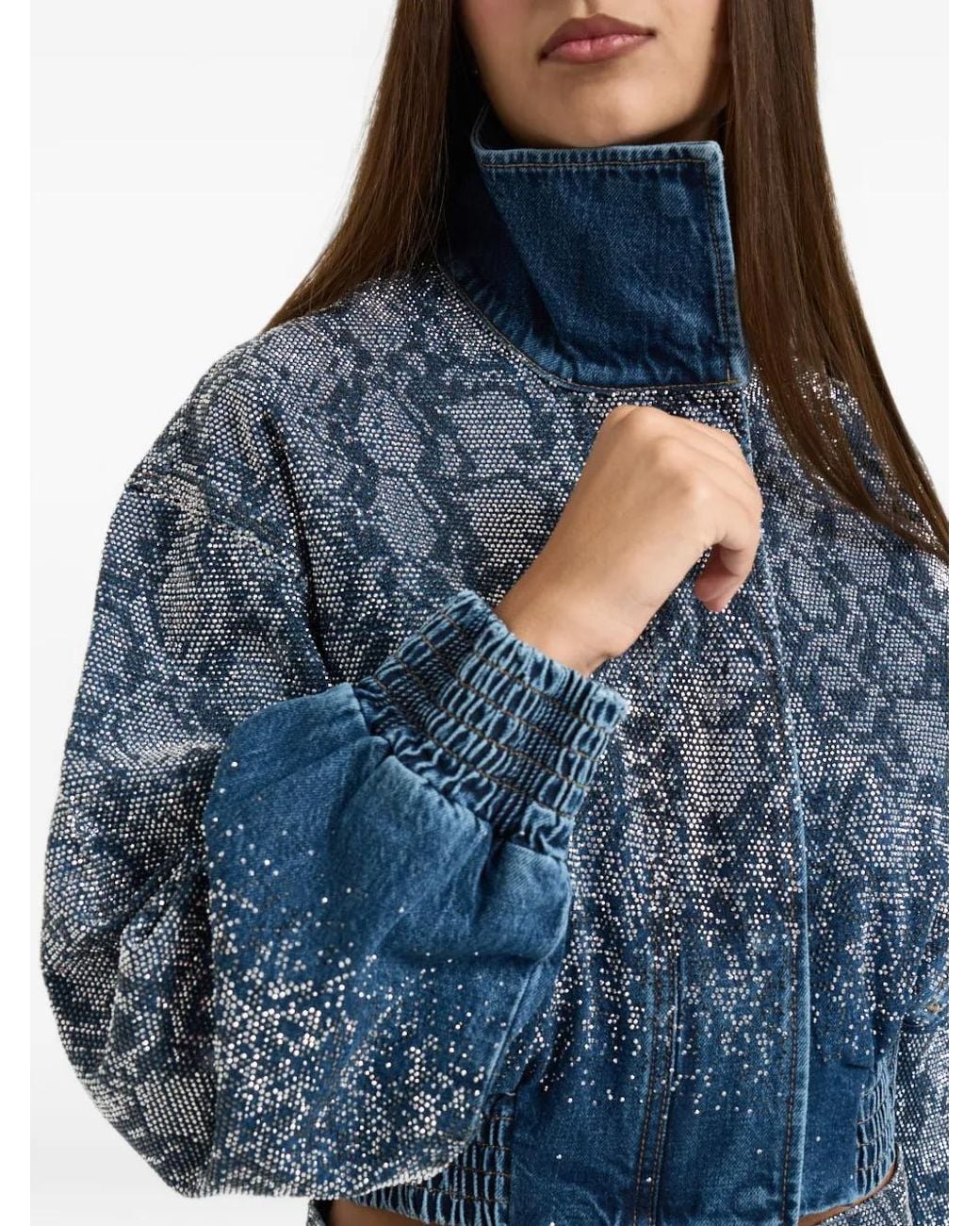 Liu Jo Blue Rhinestone-Embellished Snakeskin-Print Jacket