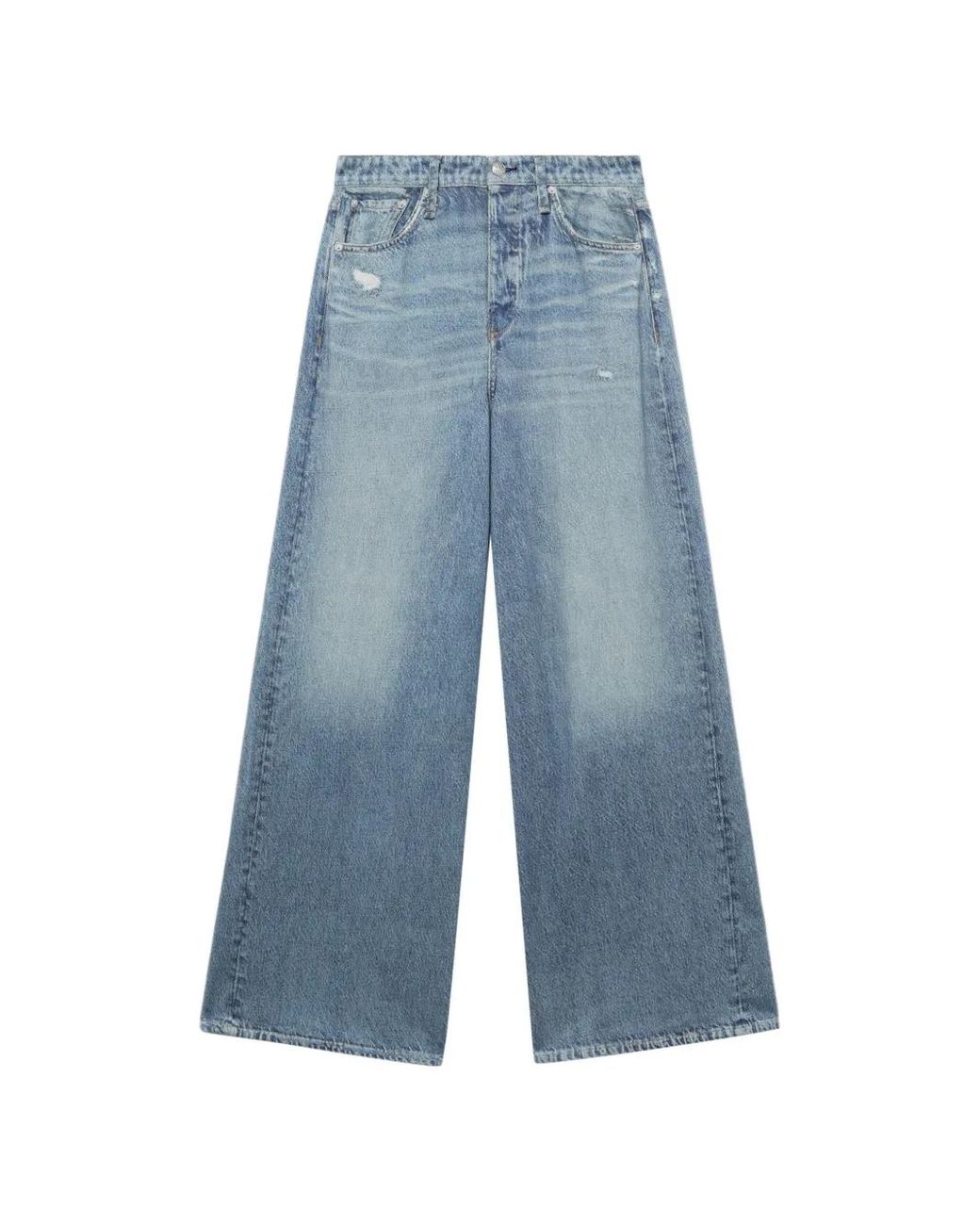 Rag & Bone Blue Distressed Wide-Leg Denim