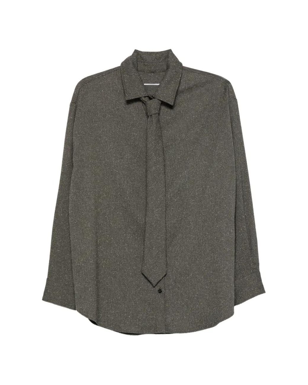 Manuel Ritz Gray Mélange-Effect Tie-Detail Shirt