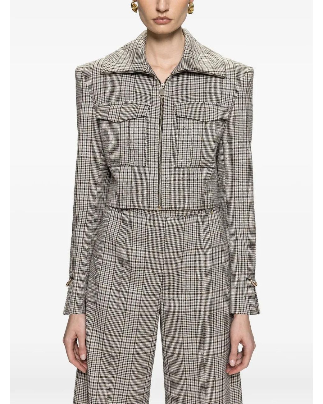 Nissa Gray Checked Cropped Jacket