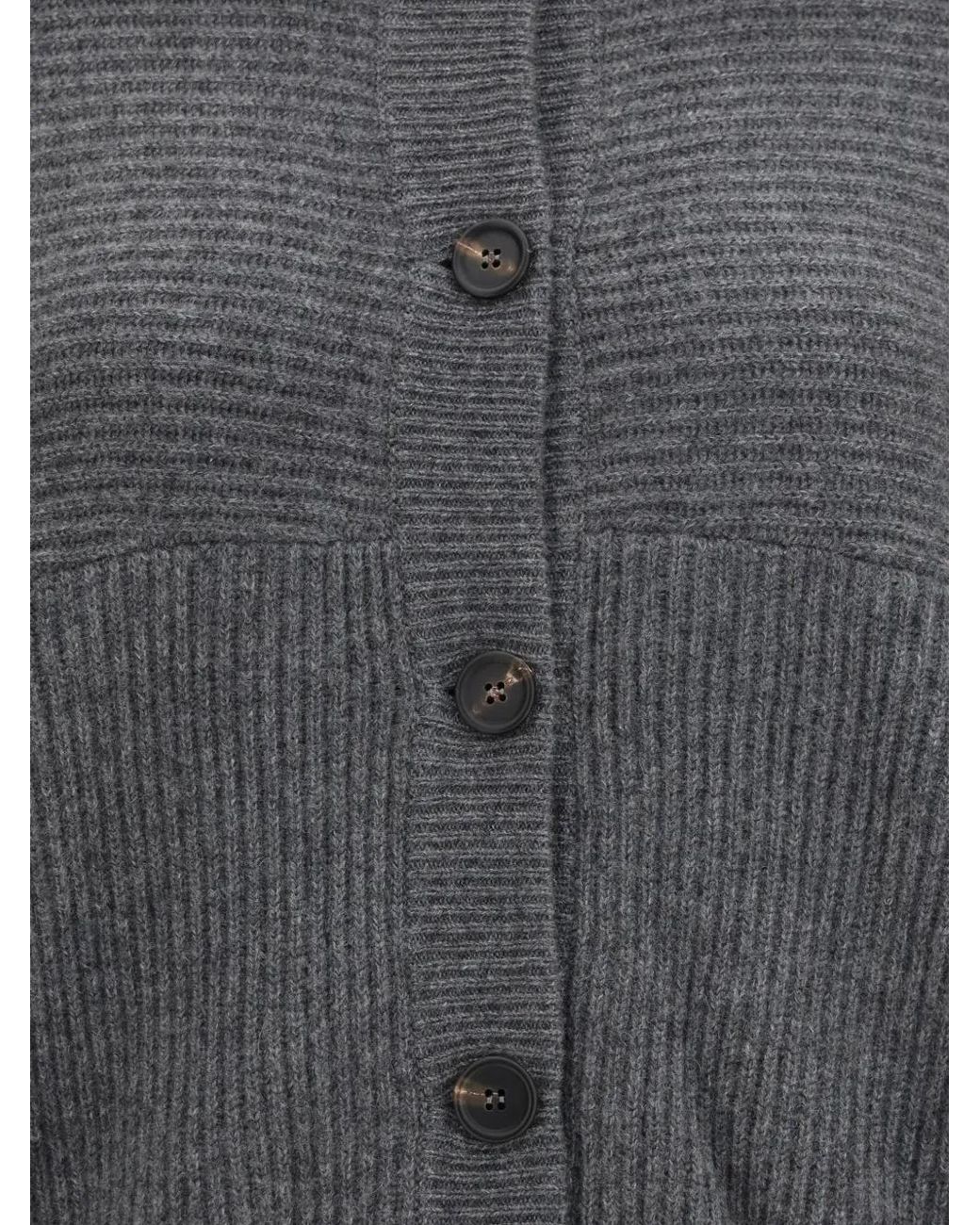 Brunello Cucinelli Gray Ribbed-Knit Cardigan