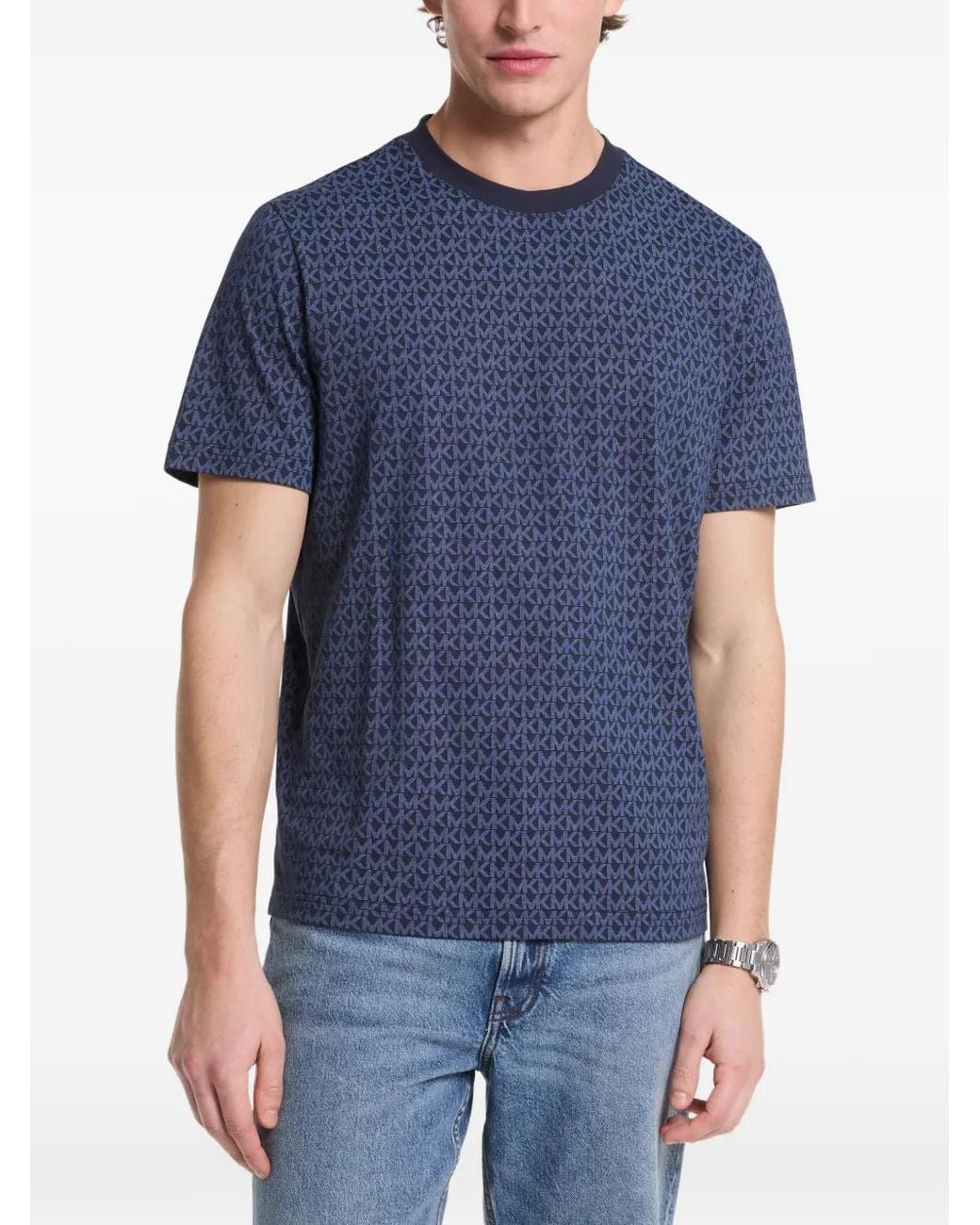 Michael Kors Blue T-Shirt À Logo Métallisé for men