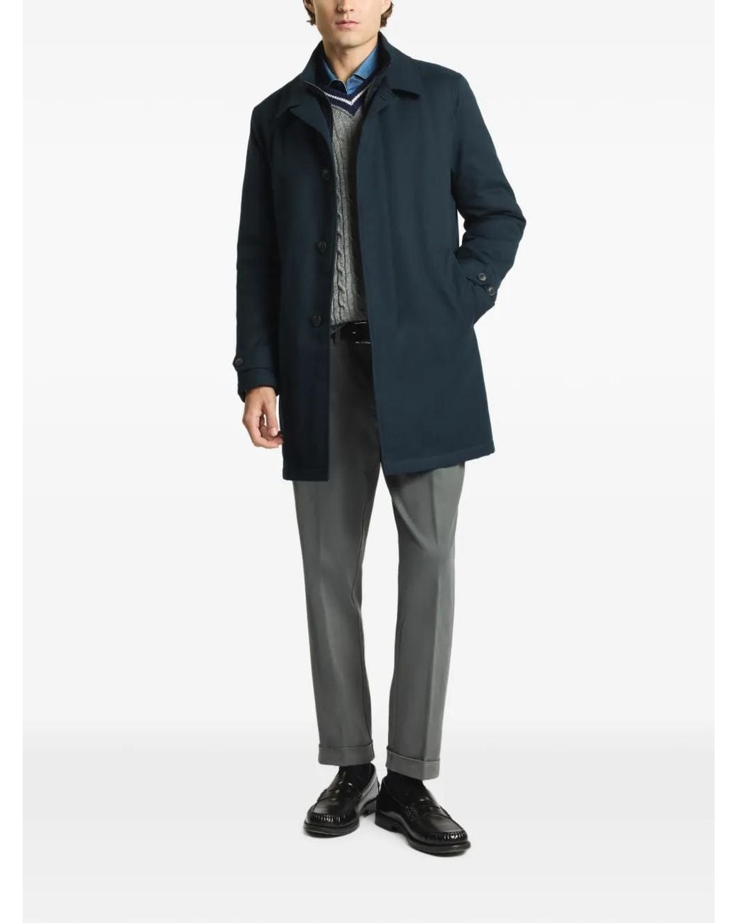 Fay Blue Layered Single-Breasted Coat for men