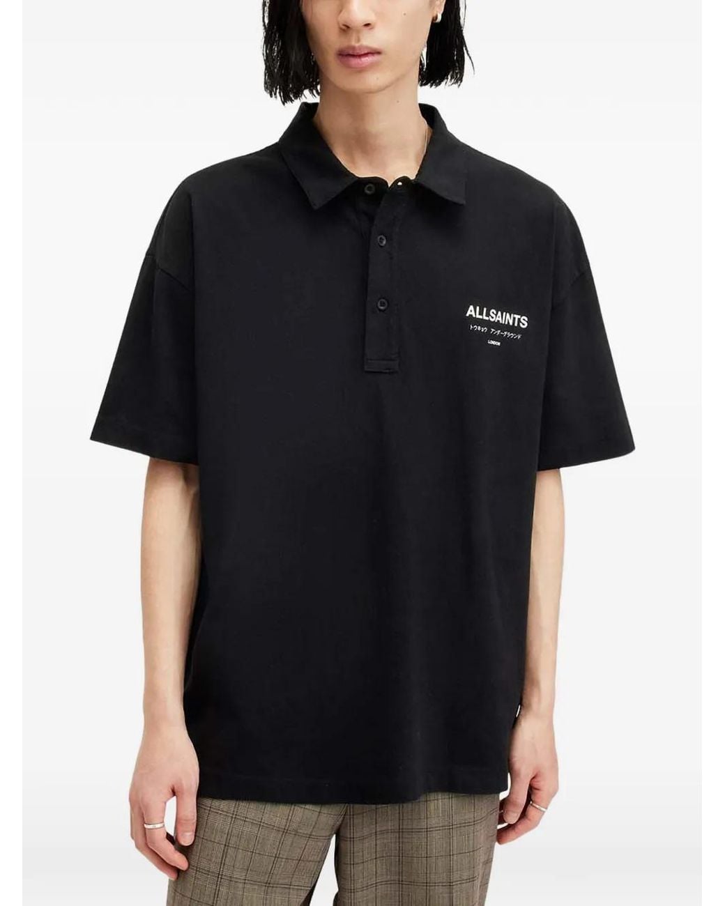 AllSaints Black Underground Short-Sleeved Polo Shirt for men