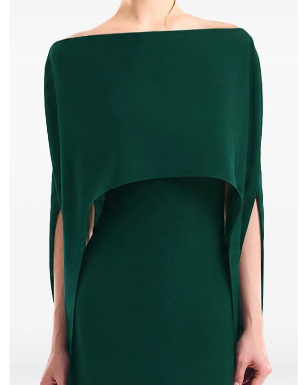 Gemy Maalouf Green Cape-Overlay Dress
