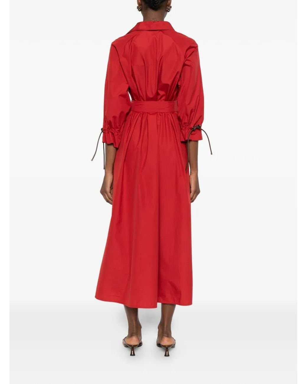 Max Mara Red "Mirto" Cotton Popeline Midi Dress