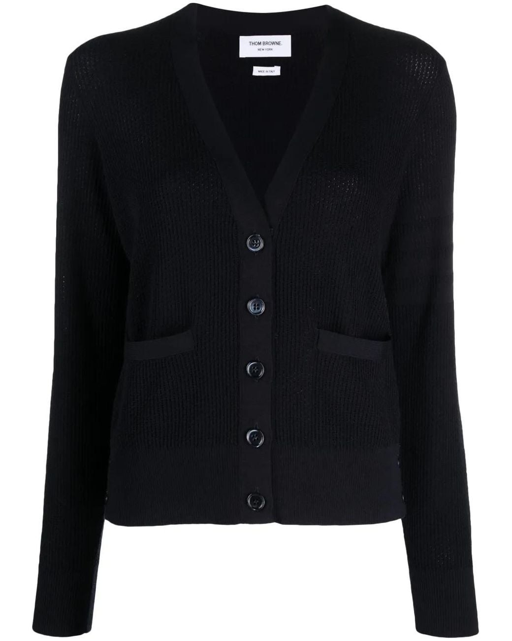 Thom Browne Black V-Neck Virgin Wool Cardigan