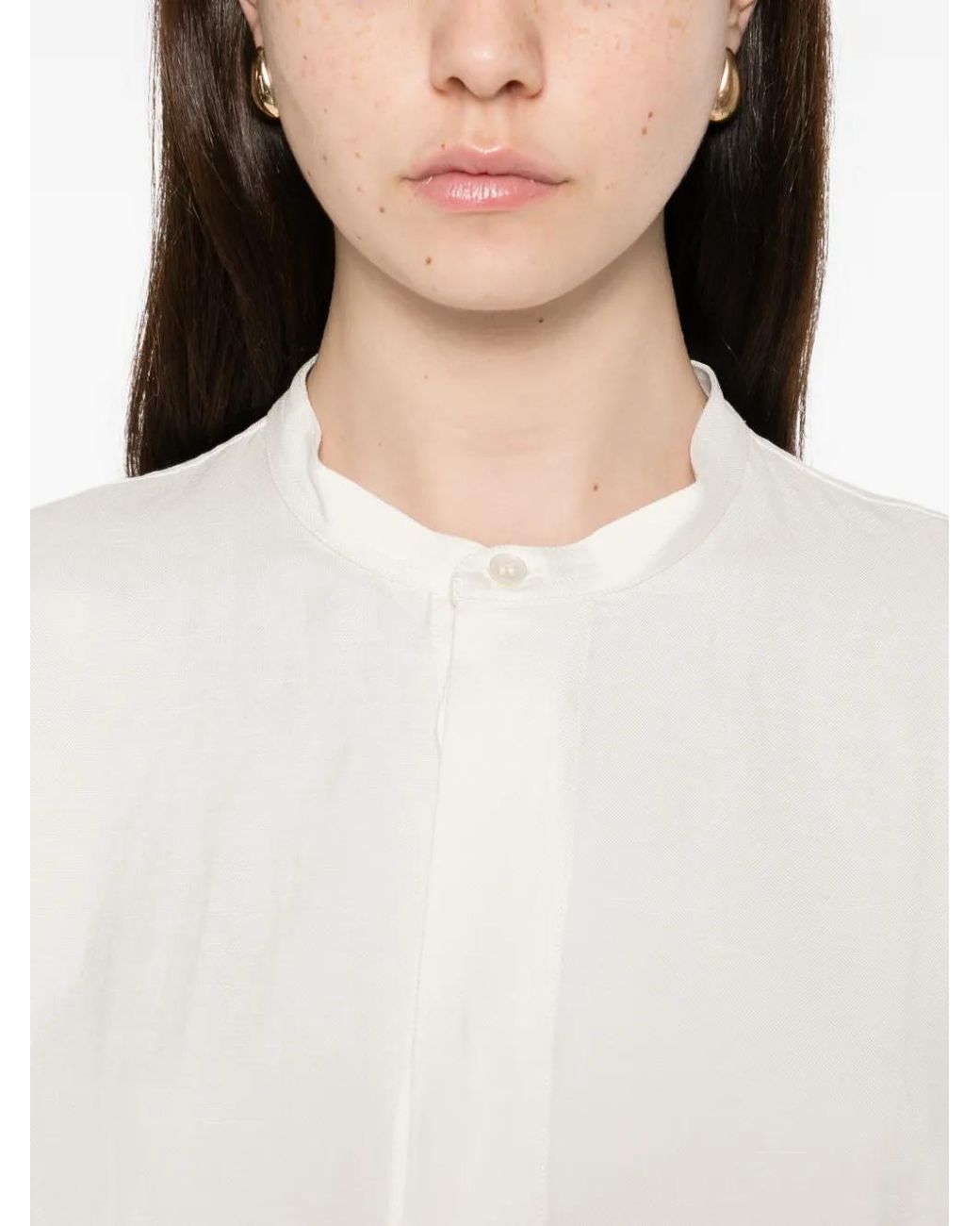 Studio Nicholson White Collarless Shirt