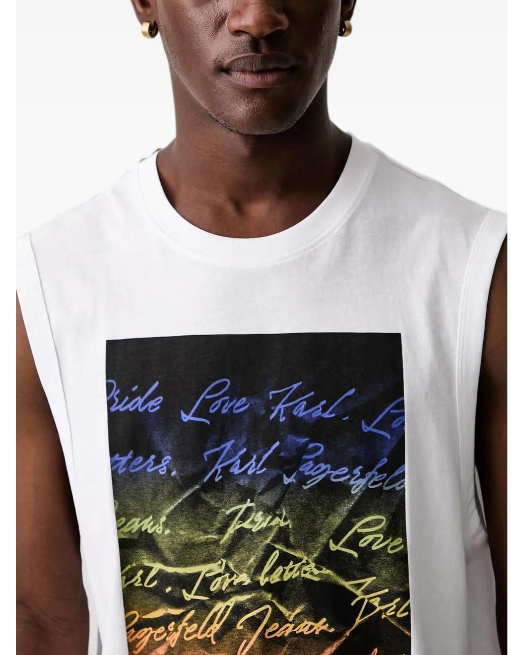 Karl Lagerfeld White Love Letter Graphic-Print Vest for men
