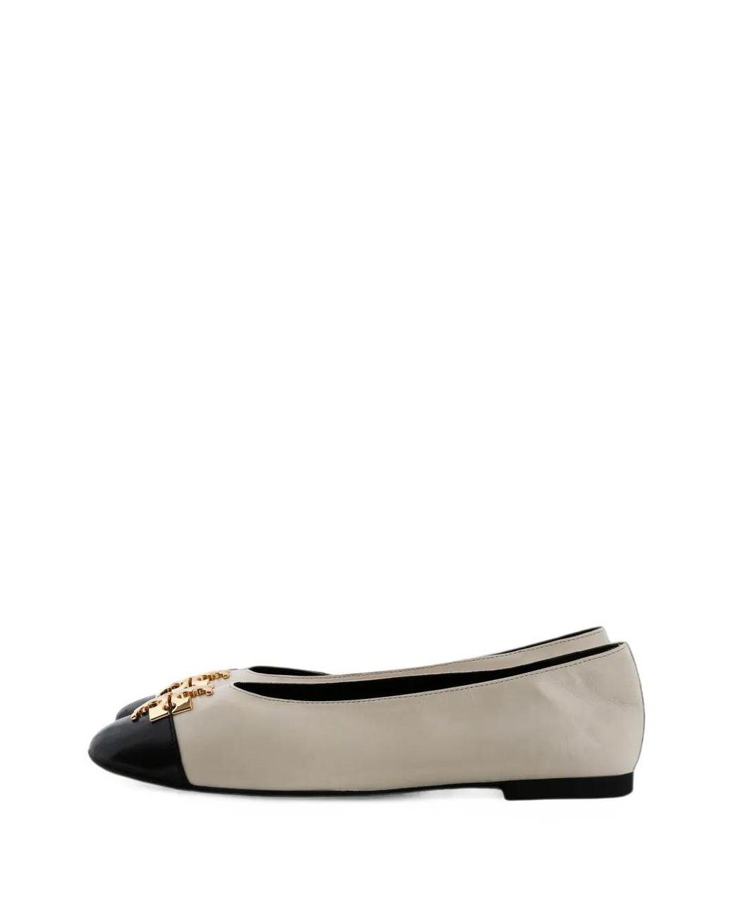 Tory Burch White Charlie Logo-Plaque Ballet Flats