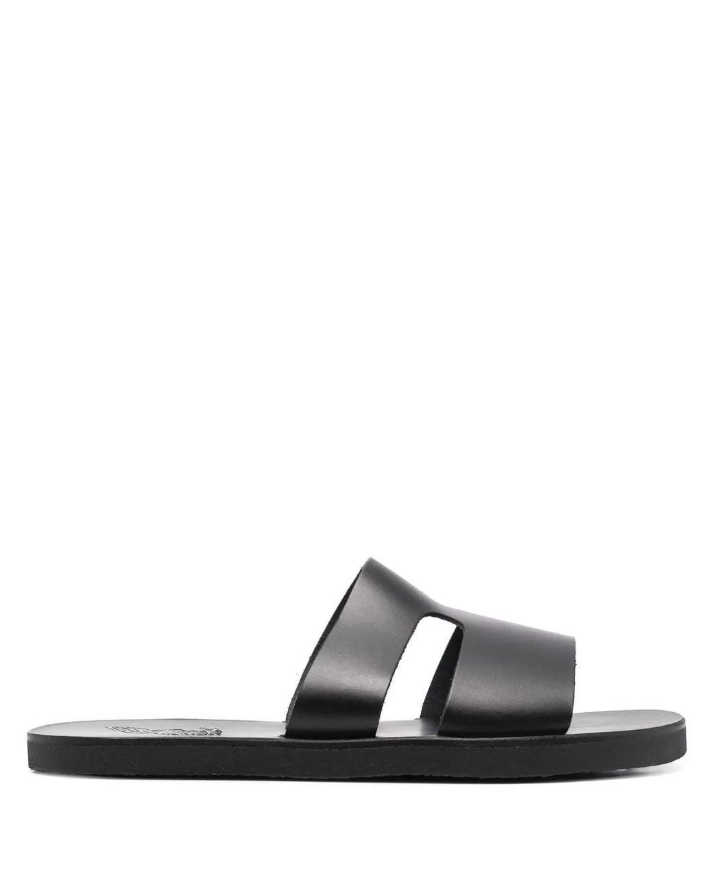 Ancient Greek Sandals Black Apteros Cut-Out Leather Slides for men