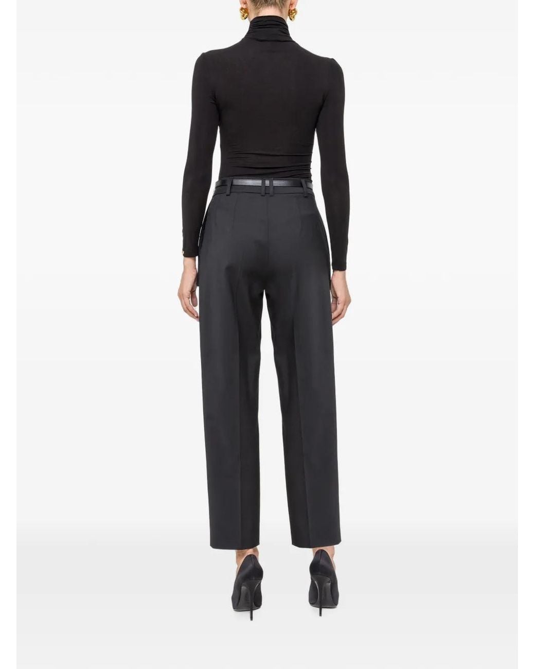 Nissa Black Lyocell Wool-Blend Turtleneck Top