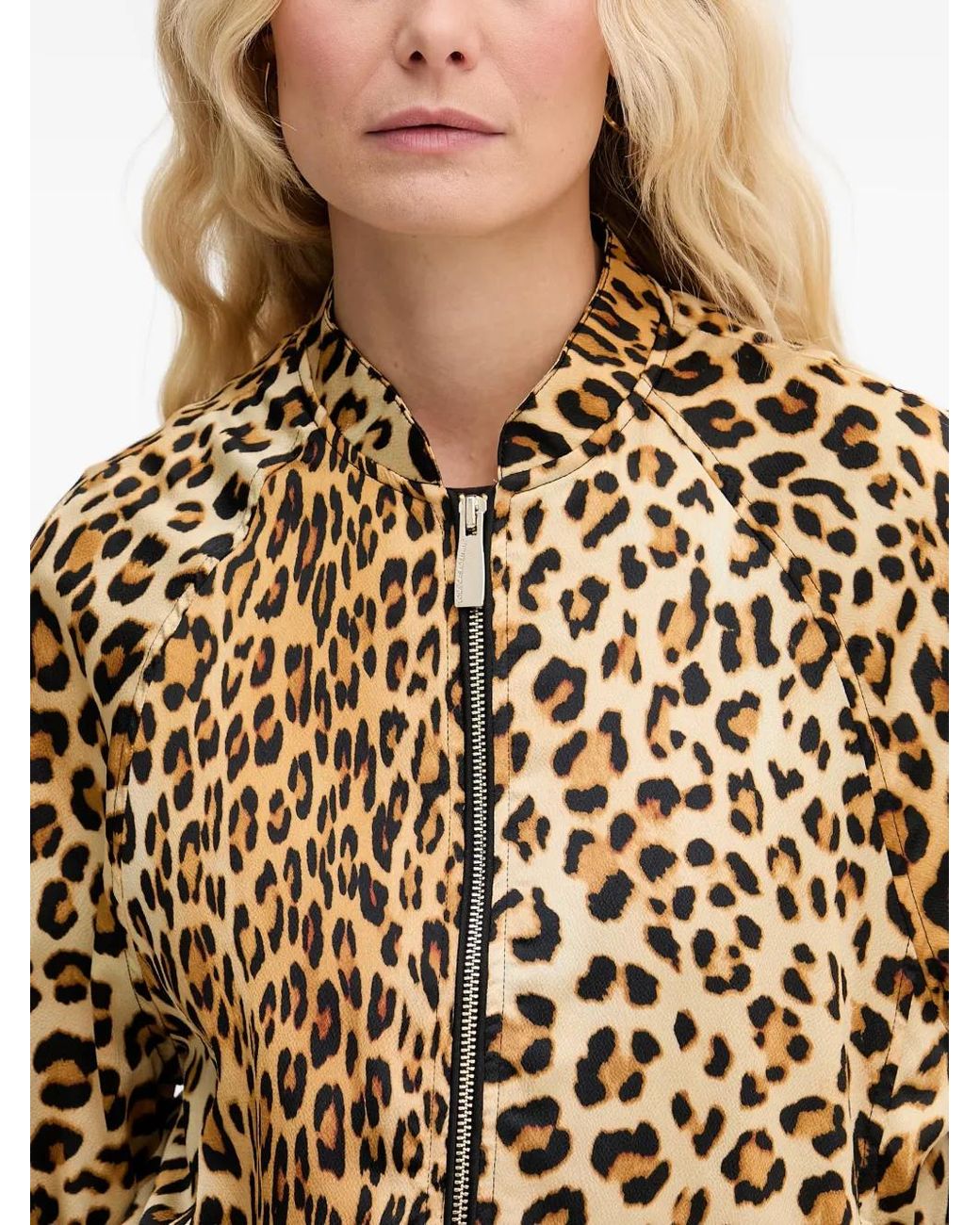 Lola Casademunt Natural Leopard-Print Raglan-Sleeve Bomber Jacket