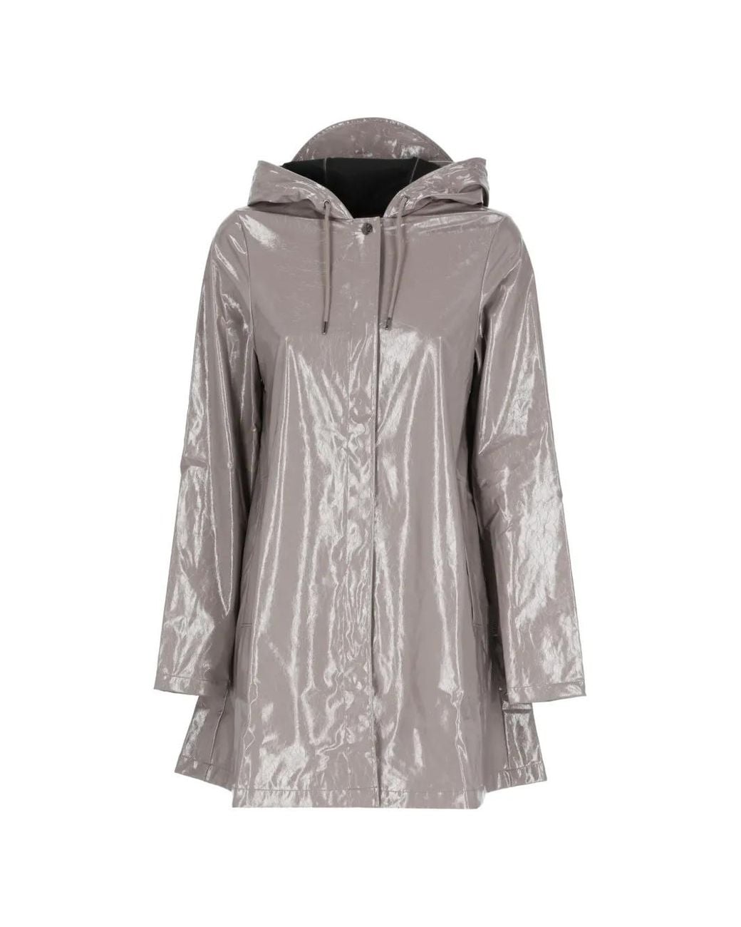 Rains Gray Manteau Brillant À Capuche