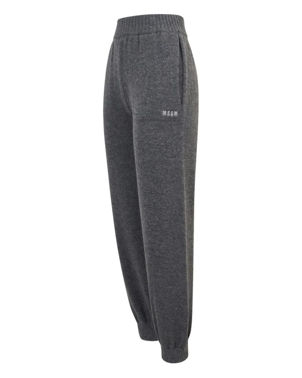 MSGM Gray Elasticated-Waist Wool Track Pants