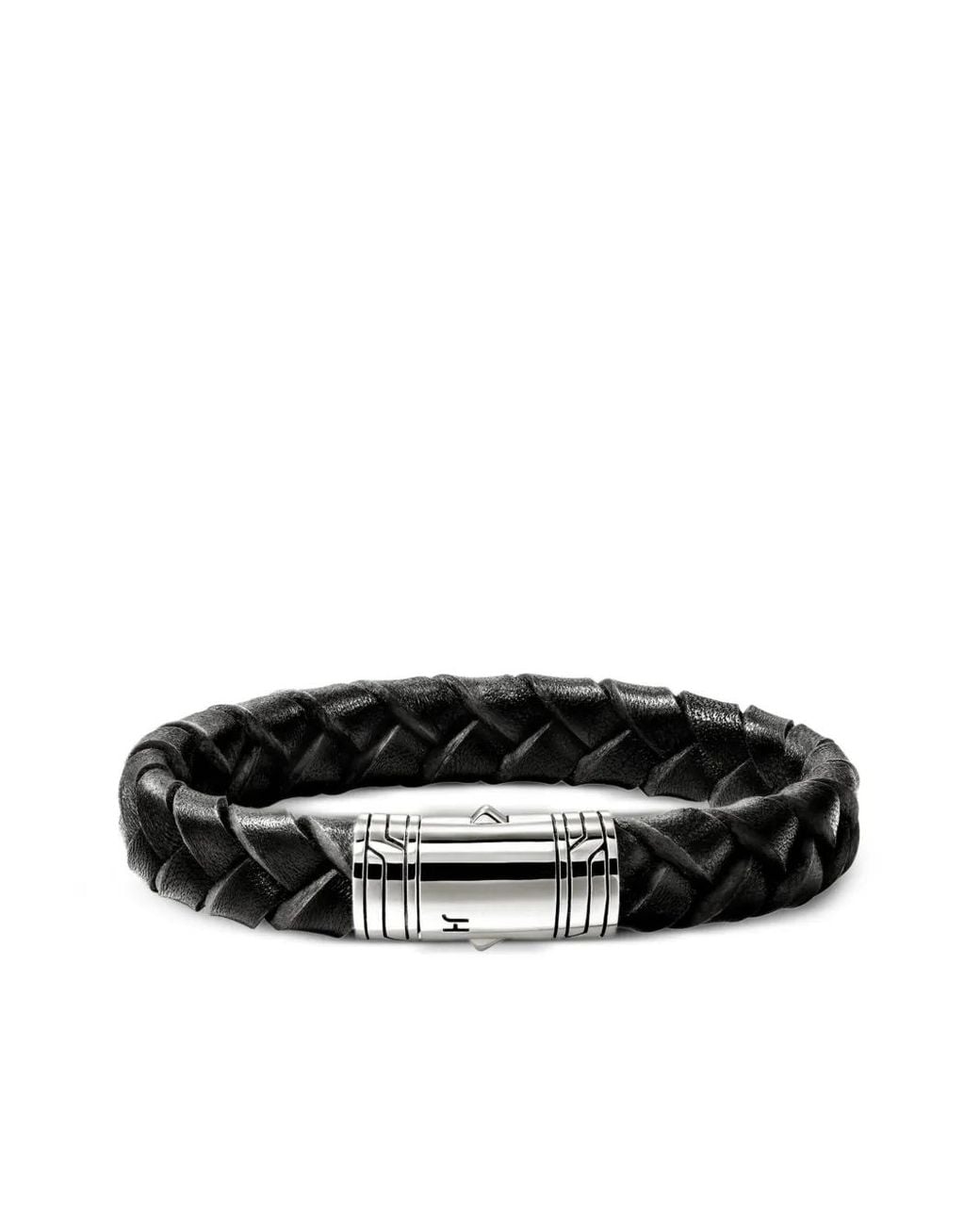 John Hardy Black Sterling Leather Braided Bracelet for men