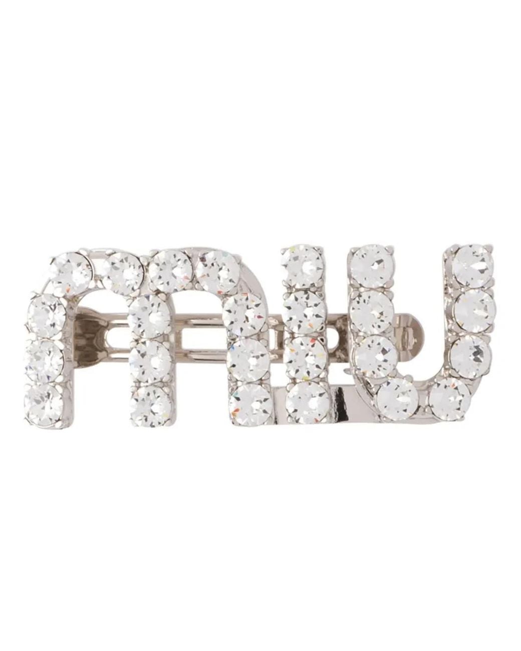 Miu Miu Metallic Crystal-Embellished Logo Hair Clip