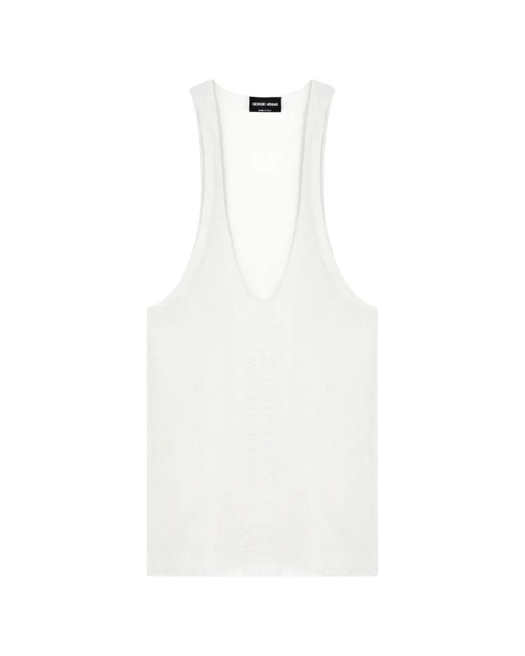 Giorgio Armani White Fine-Knit V-Neck Tank Top