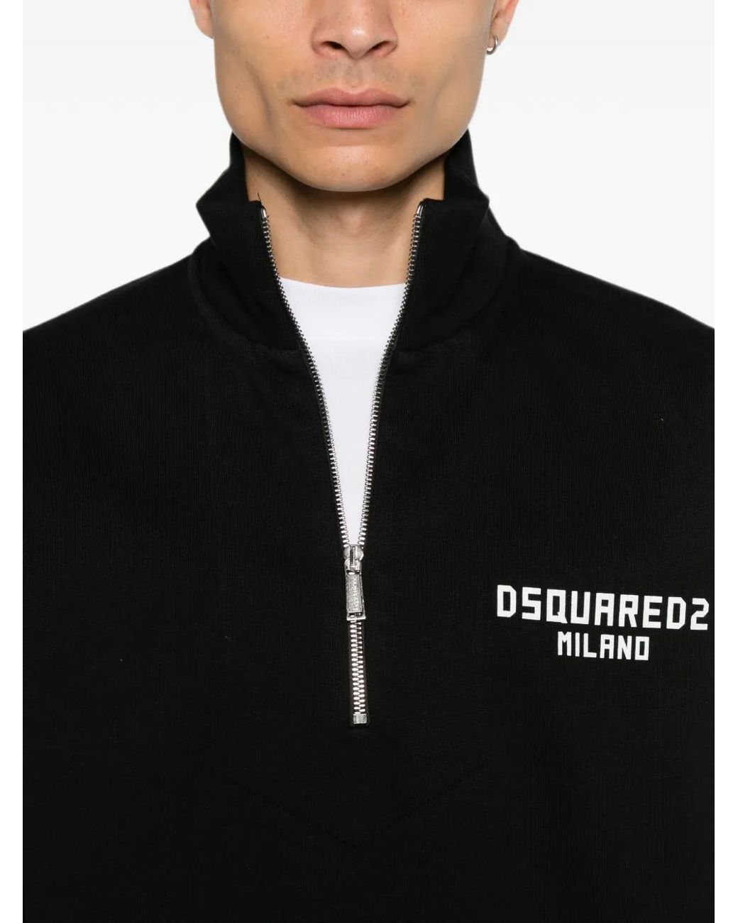 DSquared² Black Logo-Print Half-Zip Sweatshirt for men