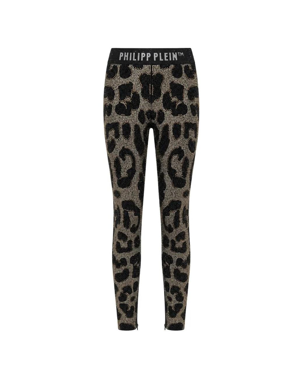 Philipp Plein Black Leopard-Print Rhinestone-Embellished Leggings