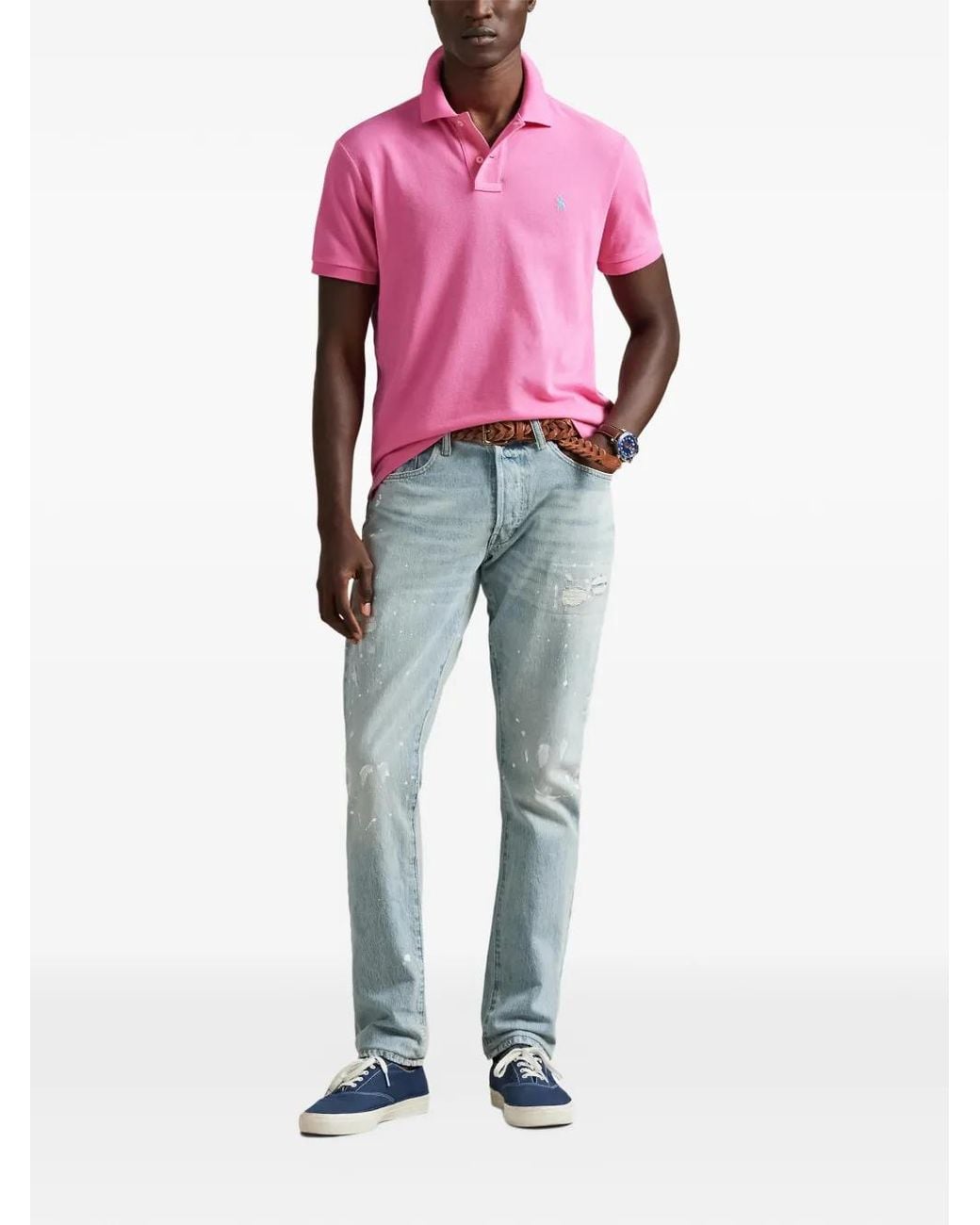 Polo Ralph Lauren Slim Fit Mesh Polo in Pink for Men | Lyst