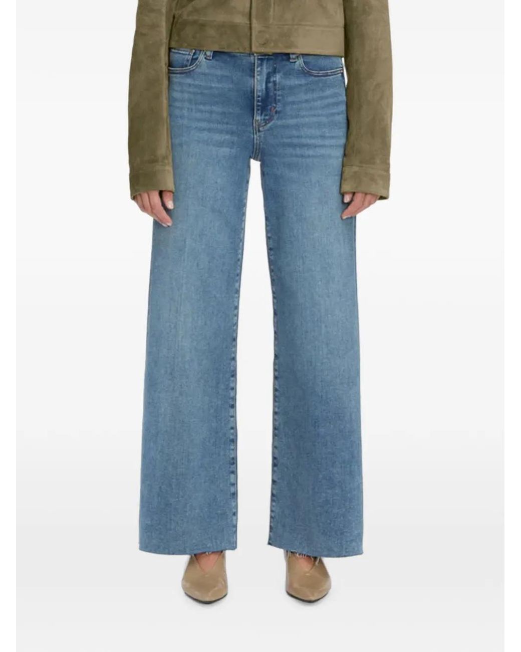 FRAME Blue Le Pixie Raw-Edge Wide-Leg Jeans