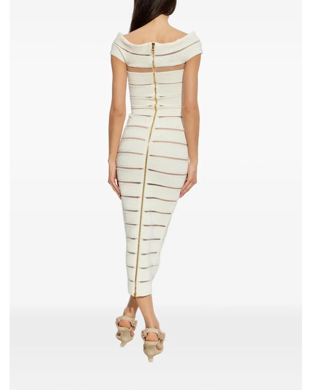 Balmain White Glitter-Embellished Mini Dress