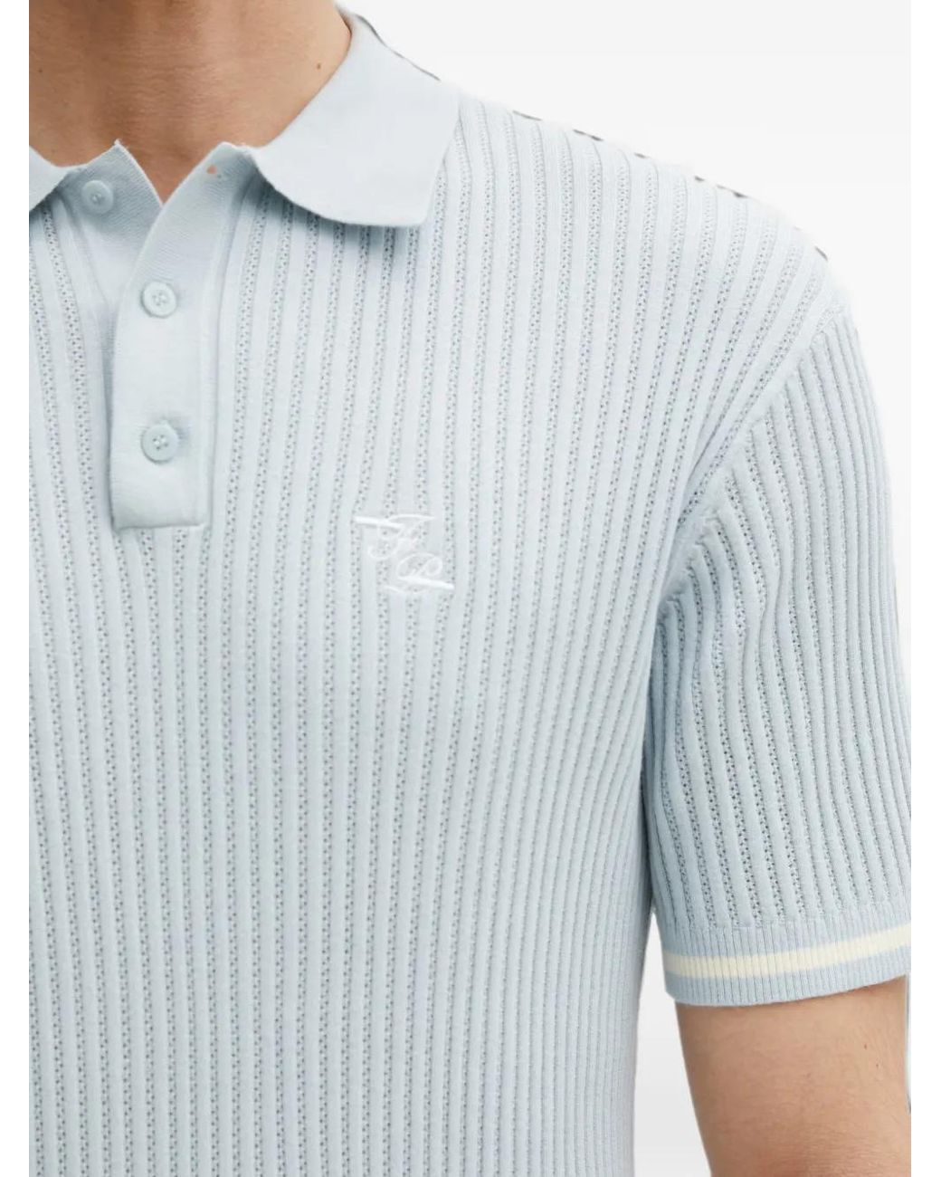 Filling Pieces Blue Ribbed-Knit Polo Shirt for men