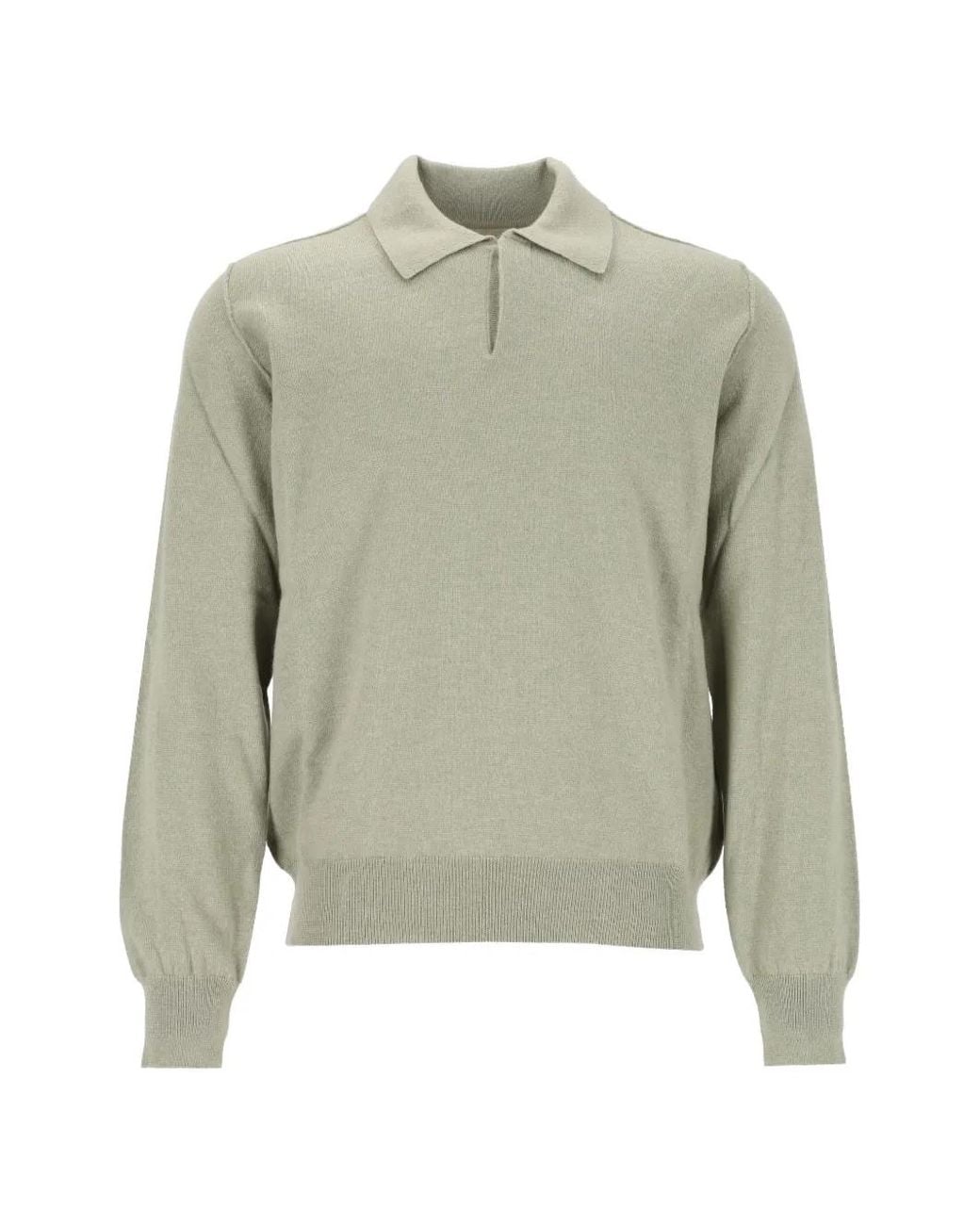 Grifoni Green Fine-Knit Polo Sweater for men