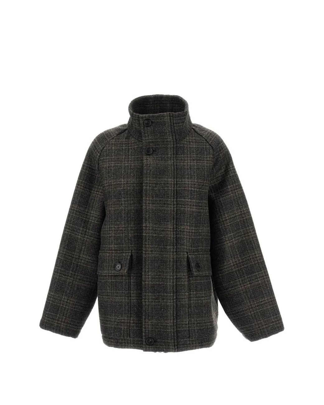 Barena Black Checked Wool-Blend Coat