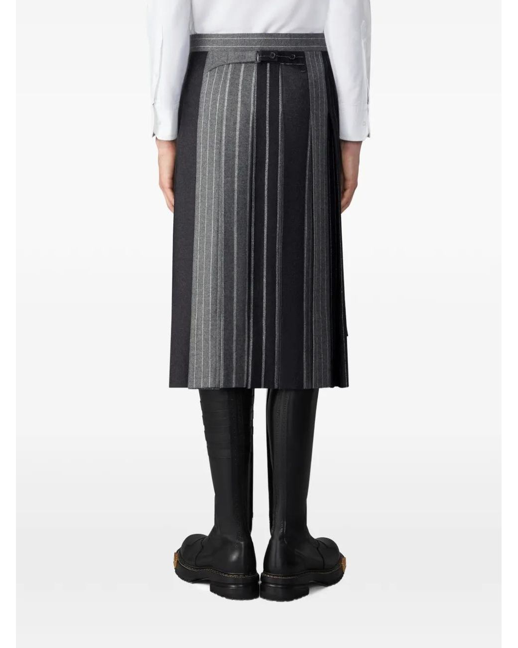 Thom Browne Gray Flannel Banker Stripe Pleated Skirt for men