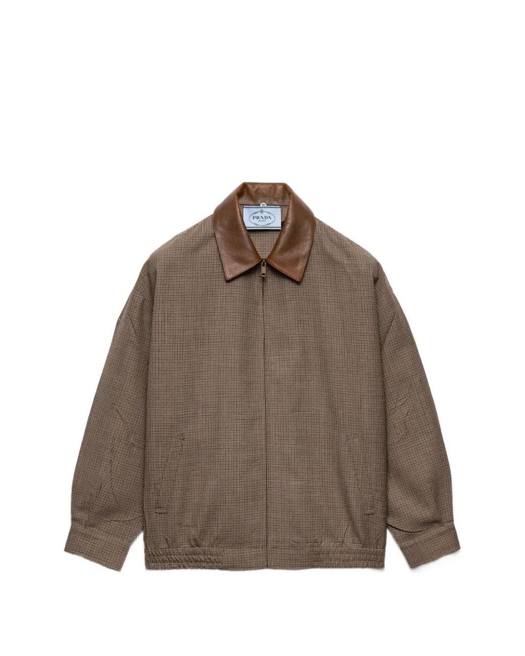 Prada Brown Houndstooth Wool Blouson Jacket