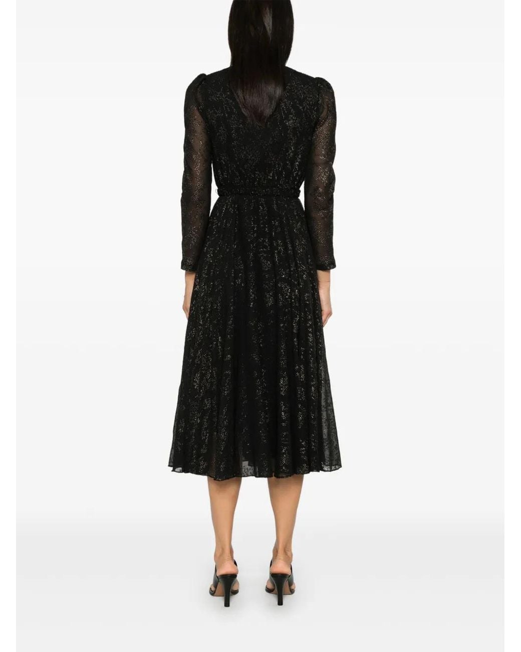 Nissa Black Polka Dot Tulle Midi Dress
