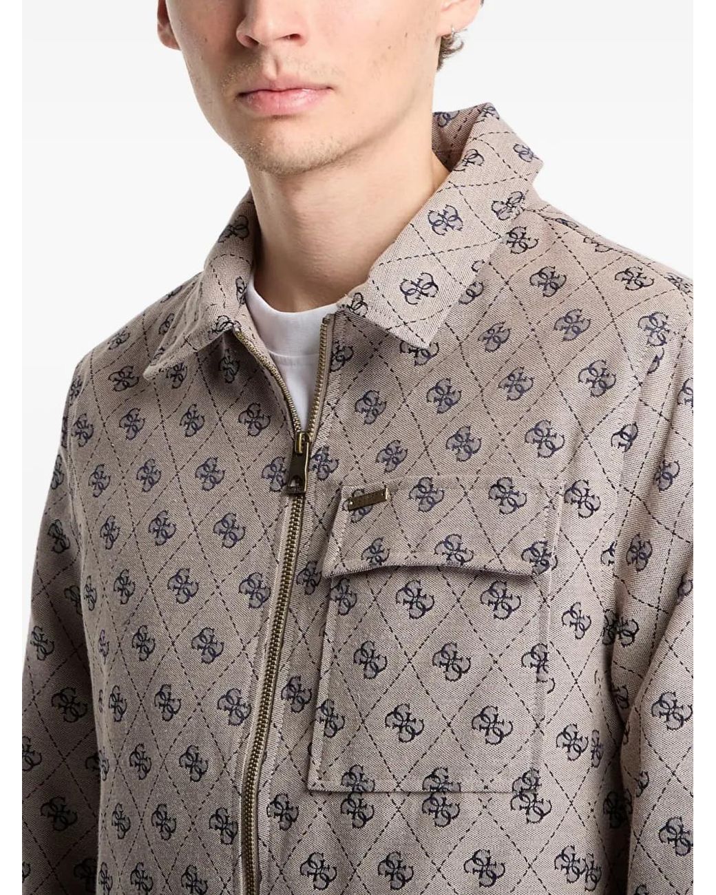 Guess Natural Logo-Pattern Shirt Jacket for men
