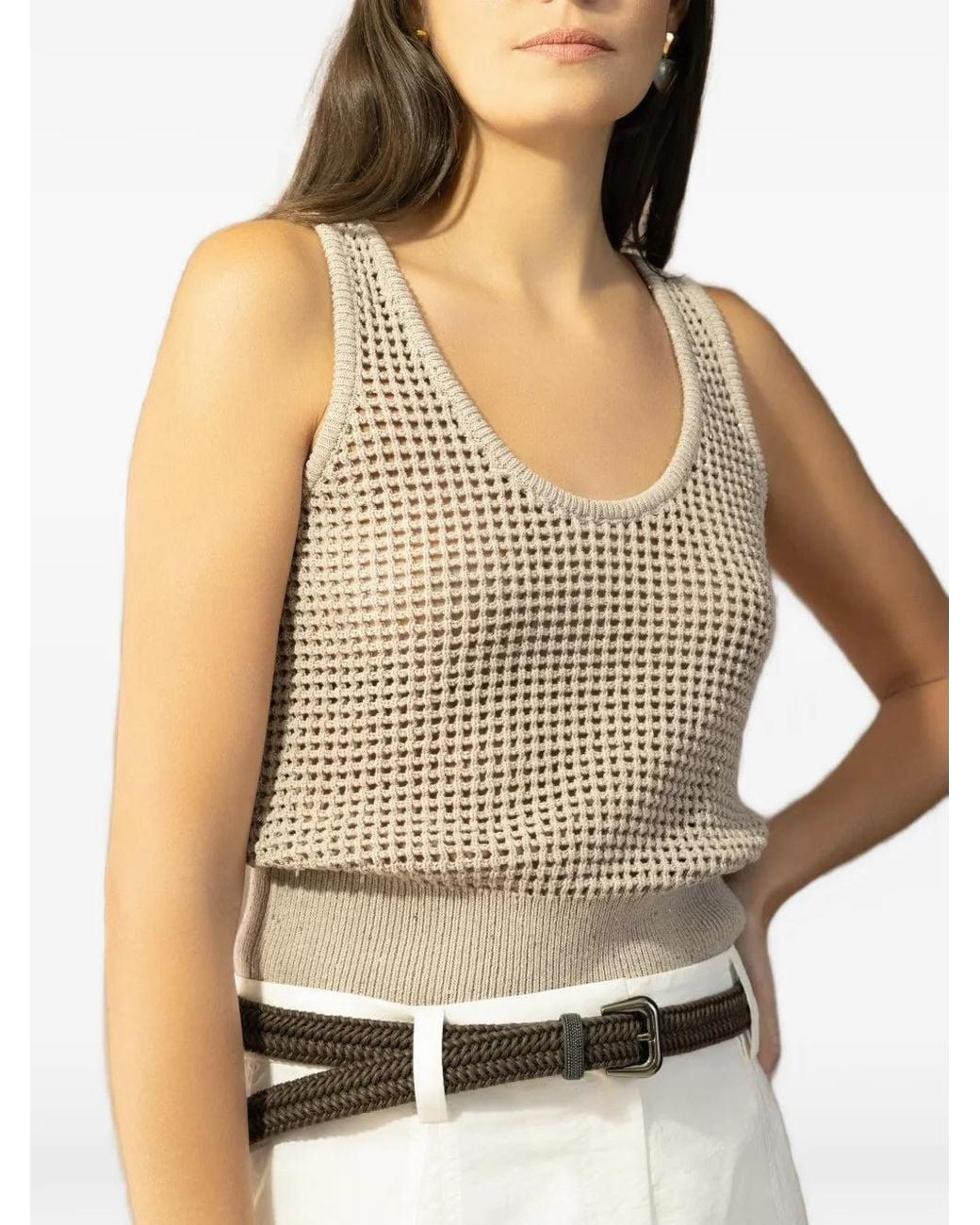 Brunello Cucinelli Natural Scoop-Neck Top