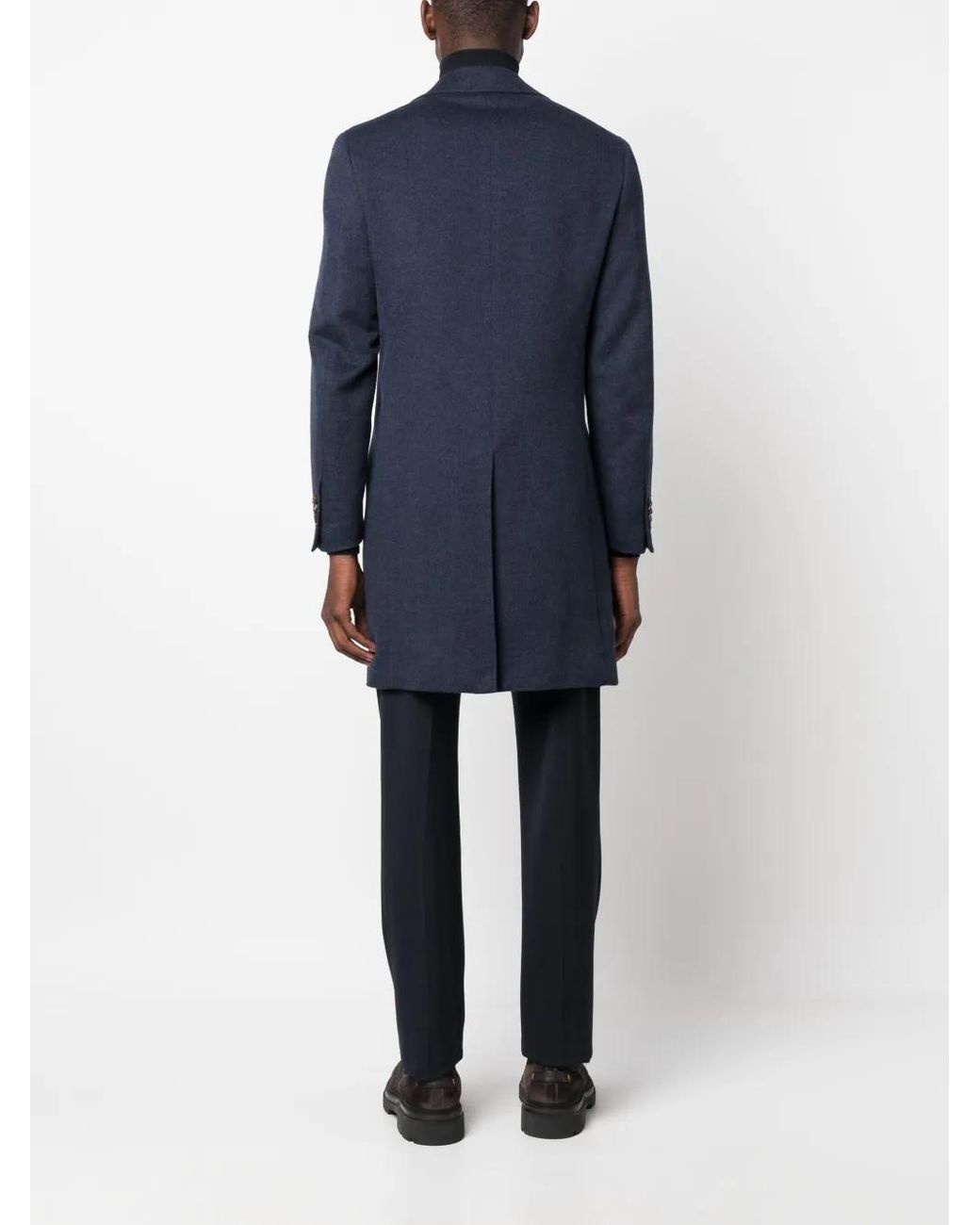 Canali Blue Single-Breasted Wool-Blend Peacoat for men