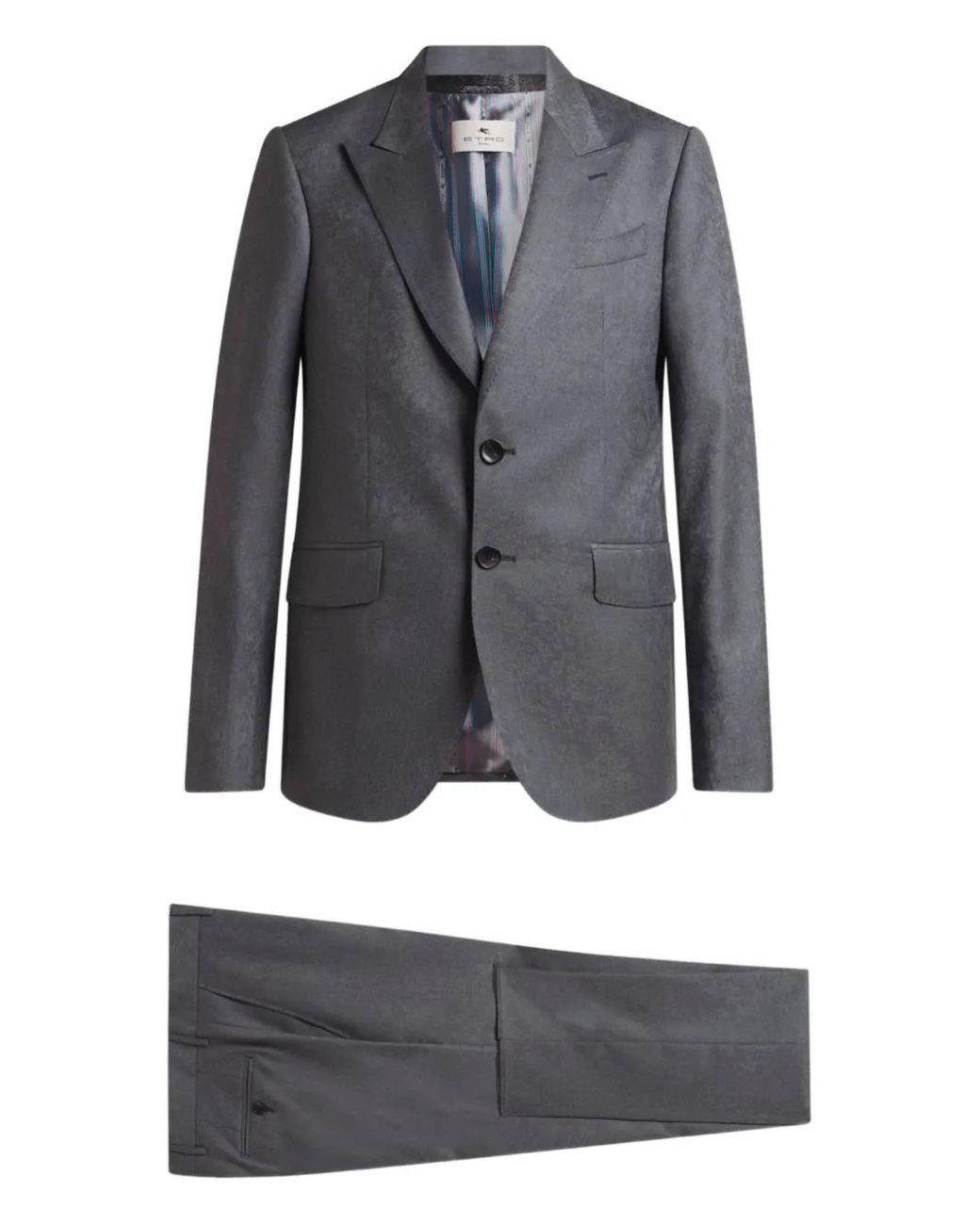 Etro Gray Single-Breasted Wool Jacquard Suit With Floral Paisley Motif for men