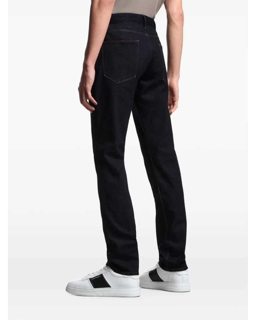 Emporio Armani Black Logo-Patch Five-Pockets Jeans for men