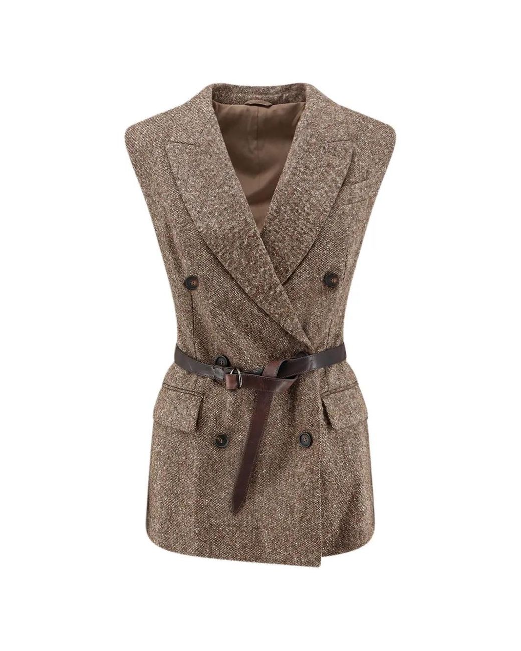 Brunello Cucinelli Brown Belted Double-Breasted Waistcoat