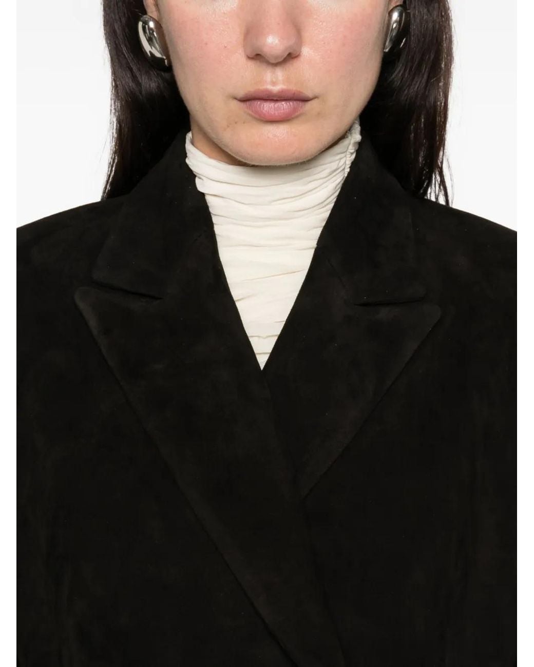 DUCIE Black Aggie Double-Breasted Leather Coat